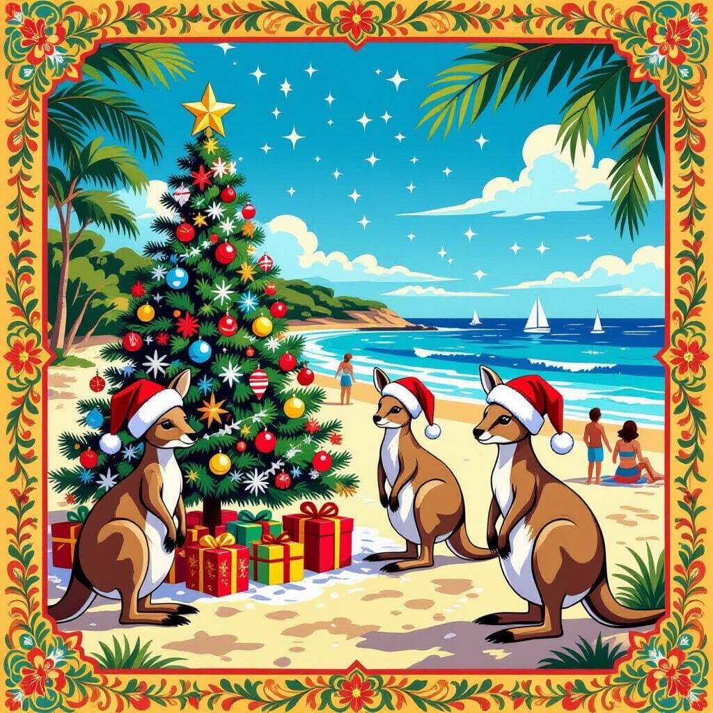 Australian Summer Christmas Scene in Majolica Style