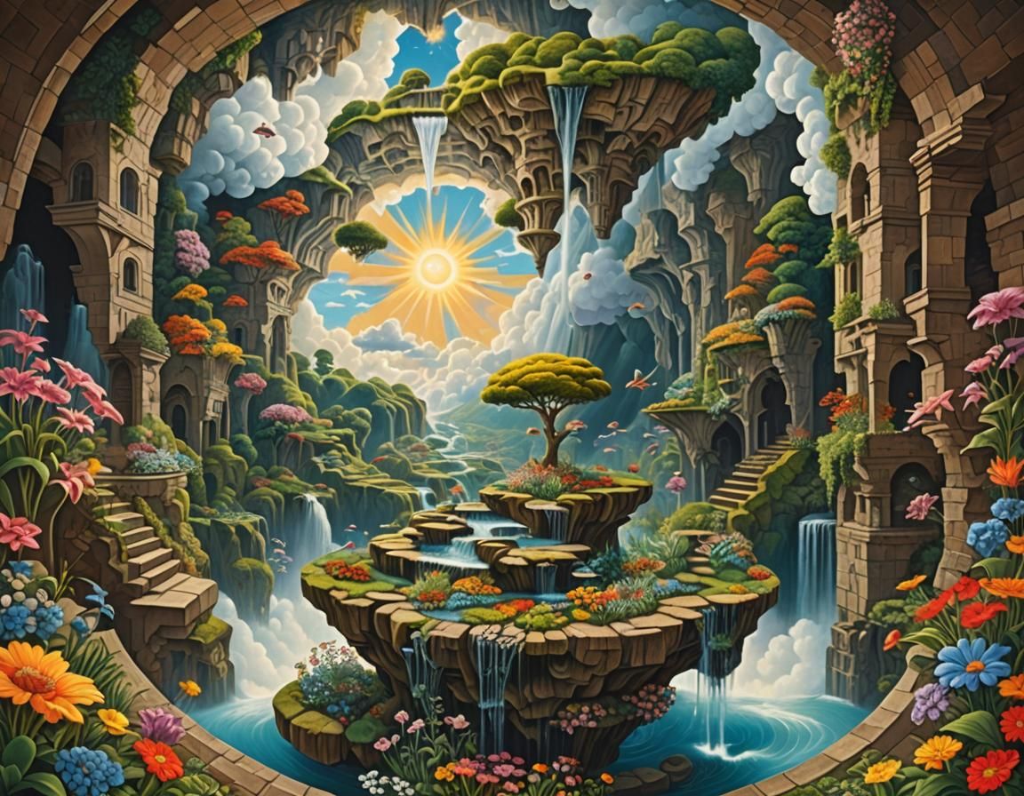 Surreal Anti-Gravity World in Escher Style