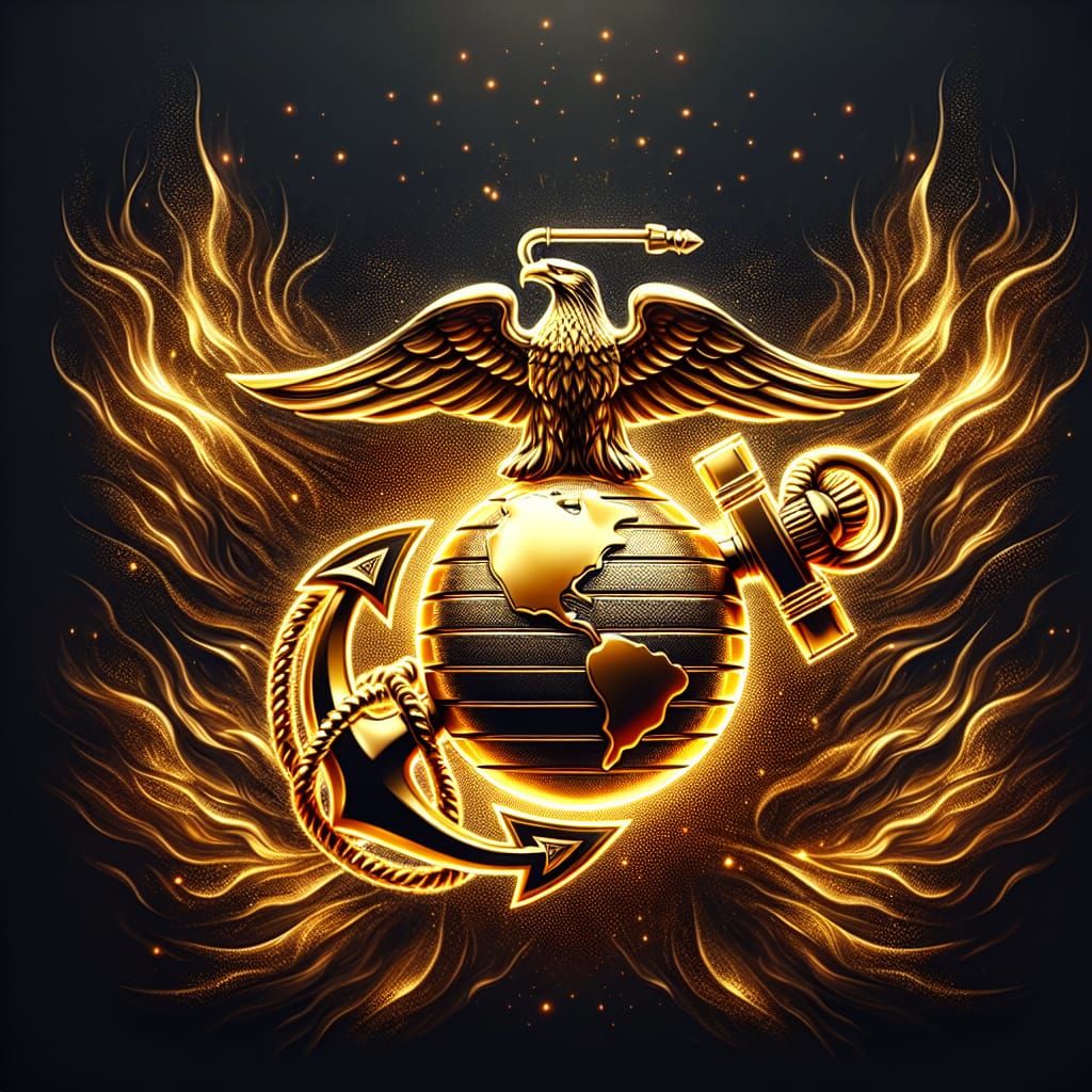 Golden Marine Corps Emblem in Deep Space