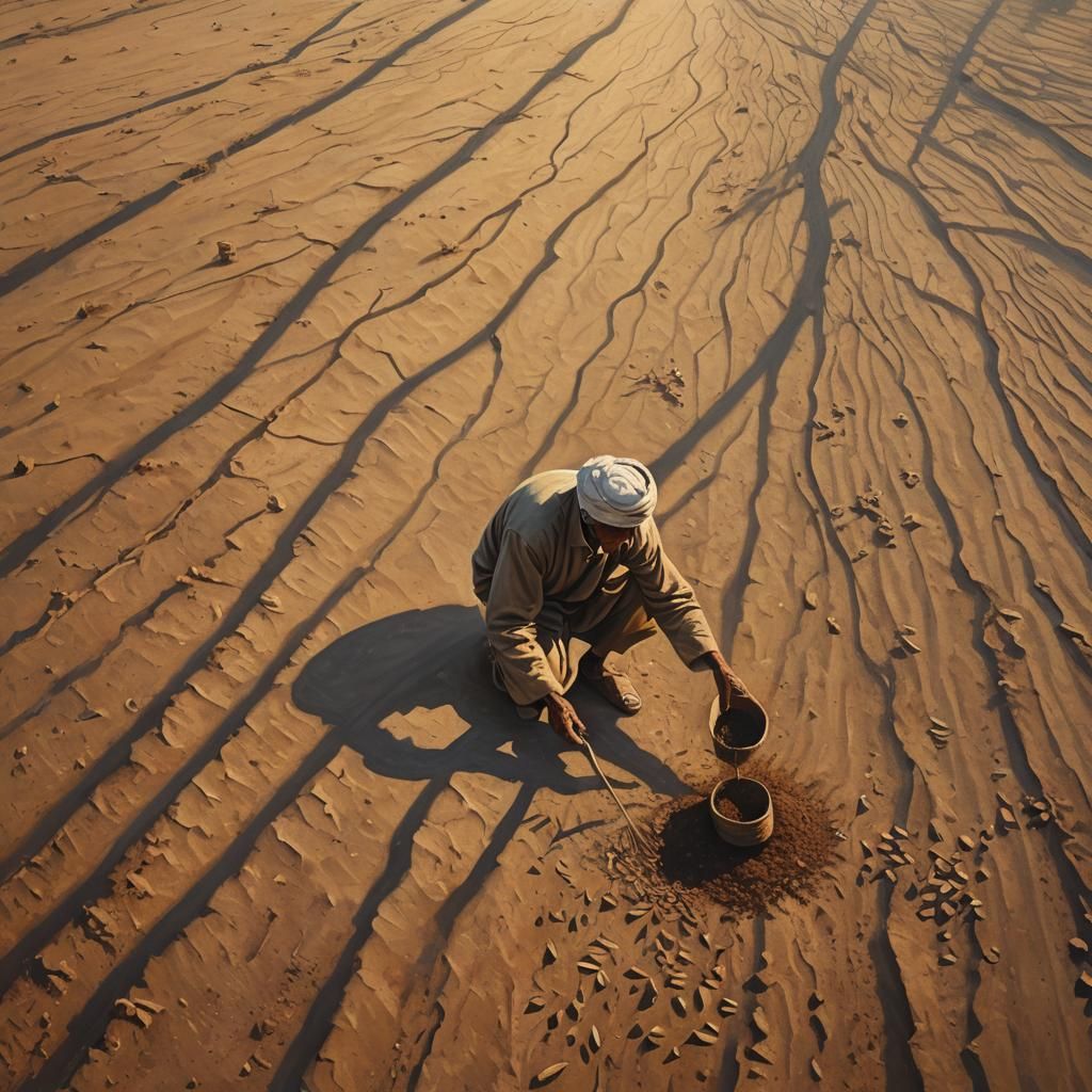 Farmer Sowing Seeds at Sunrise: Oil Painting