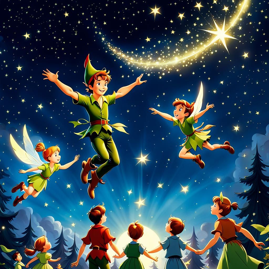 Peter Pan Teaches Flying in Magical Realism Style