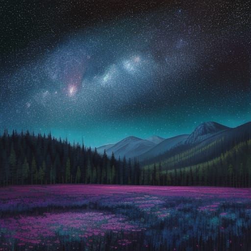 Exploding Starry Night Landscape in Vibrant Oil Painting