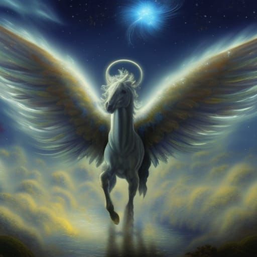 Ethereal Pegasus with Butterfly Wings in Starry Night