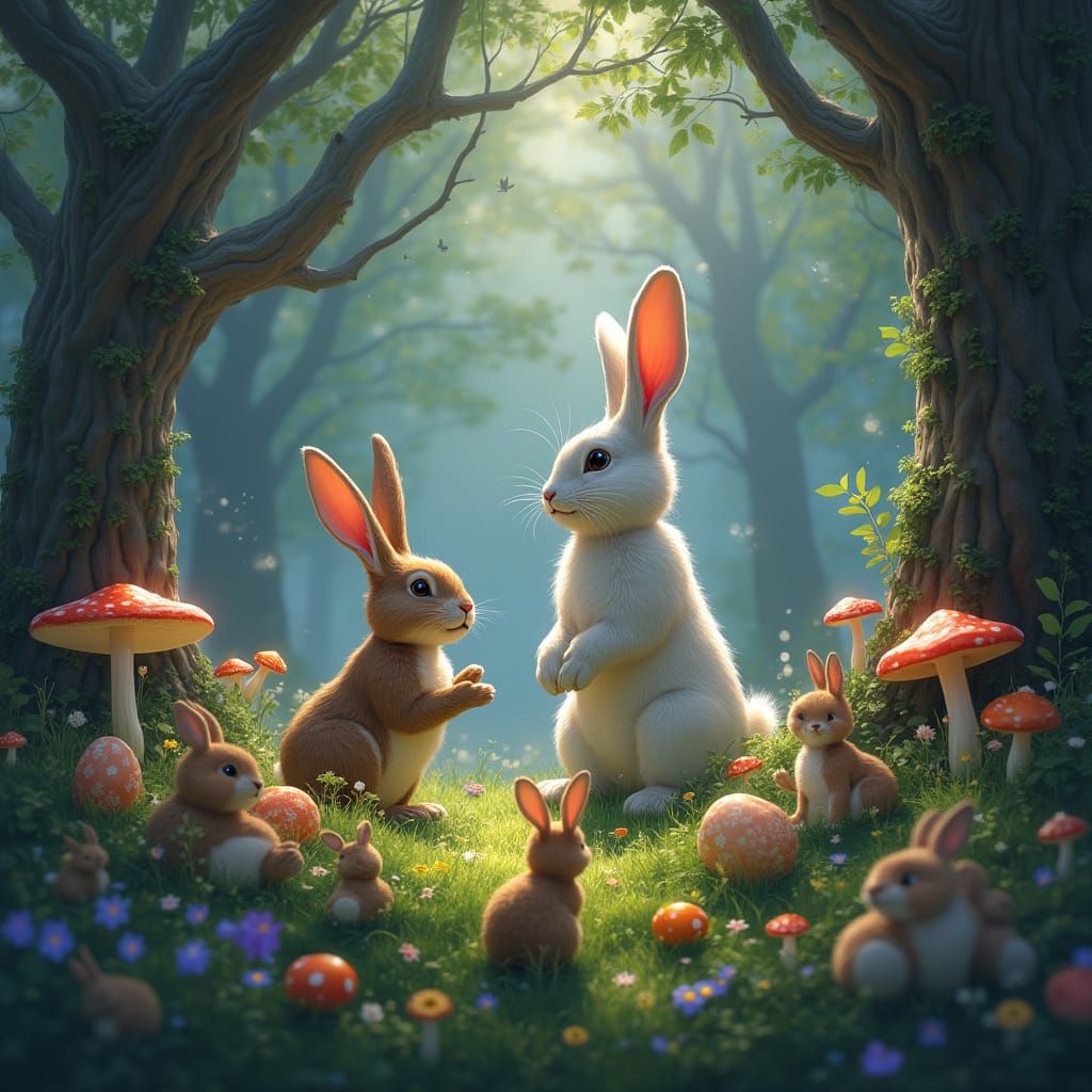 Ethereal Easter Bunny Guardian Spirit in a Vibrant Enchanted...