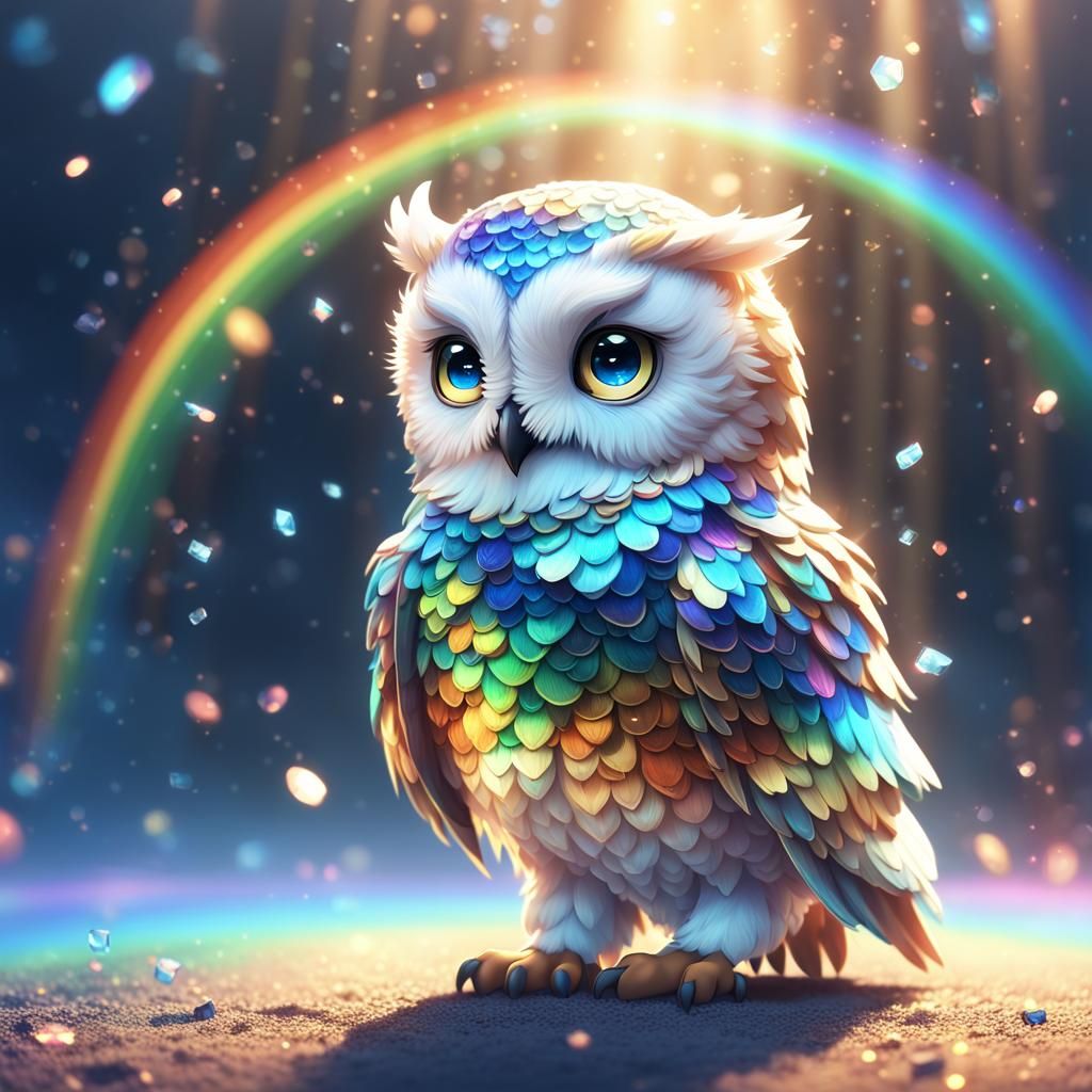 Adorable Owl with Rainbow Eyes: 3D Anime Art