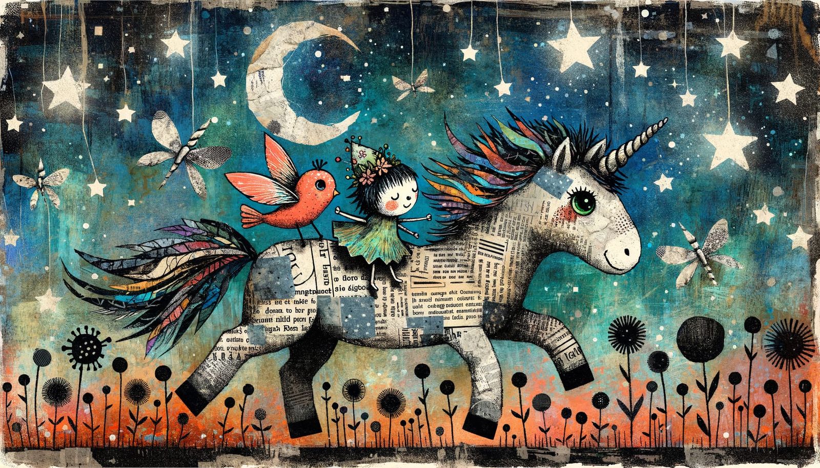 Whimsical Unicorn and Fairy Adventure in Storybook Style