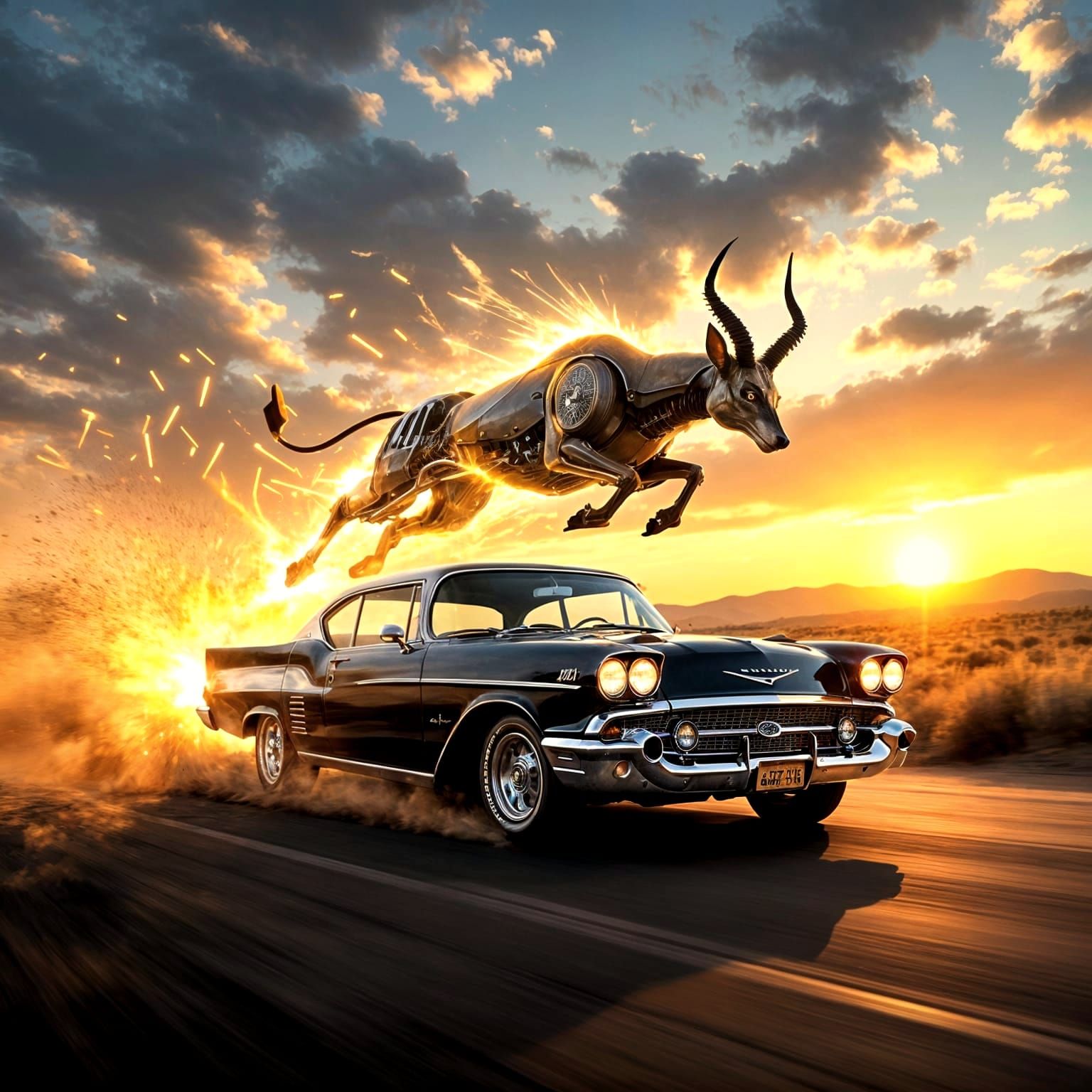 Impala Car Transforms into Metal Beast at Sunset