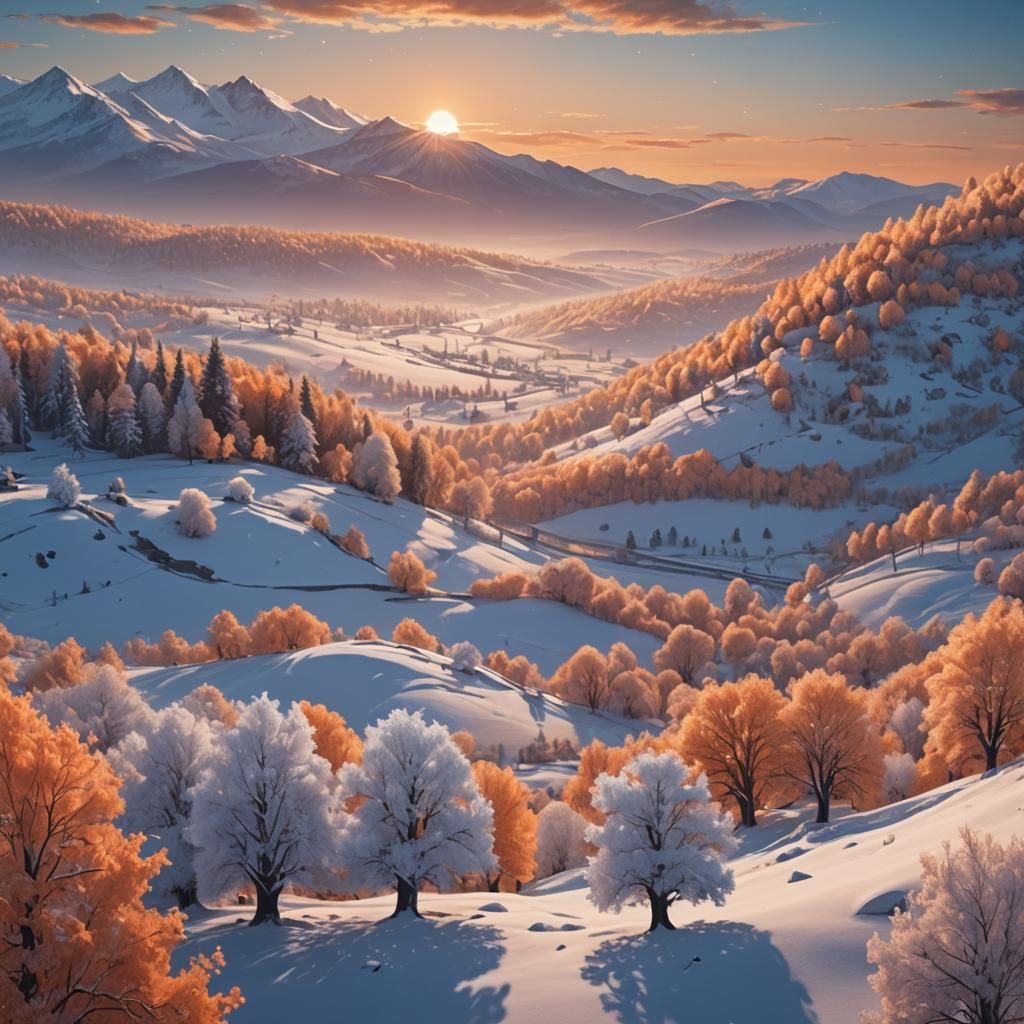 Winter Wonderland Panoramic Landscape in Matte Painting Styl...
