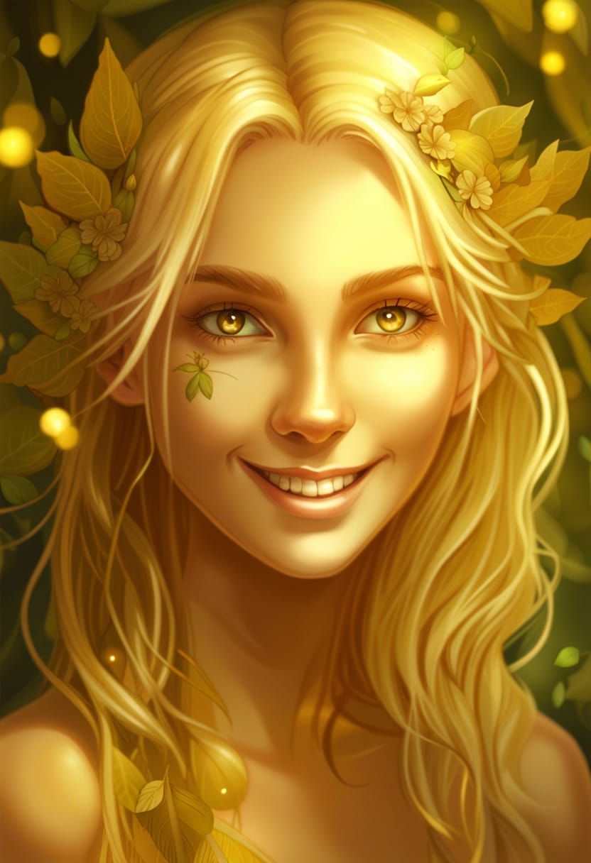 Glowing Blonde Dryad Portrait in Golden Light