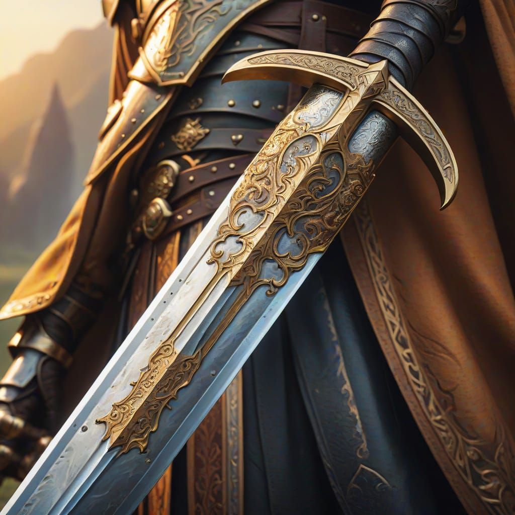Mithril Arming Sword and Scabbard in Fantasy Art