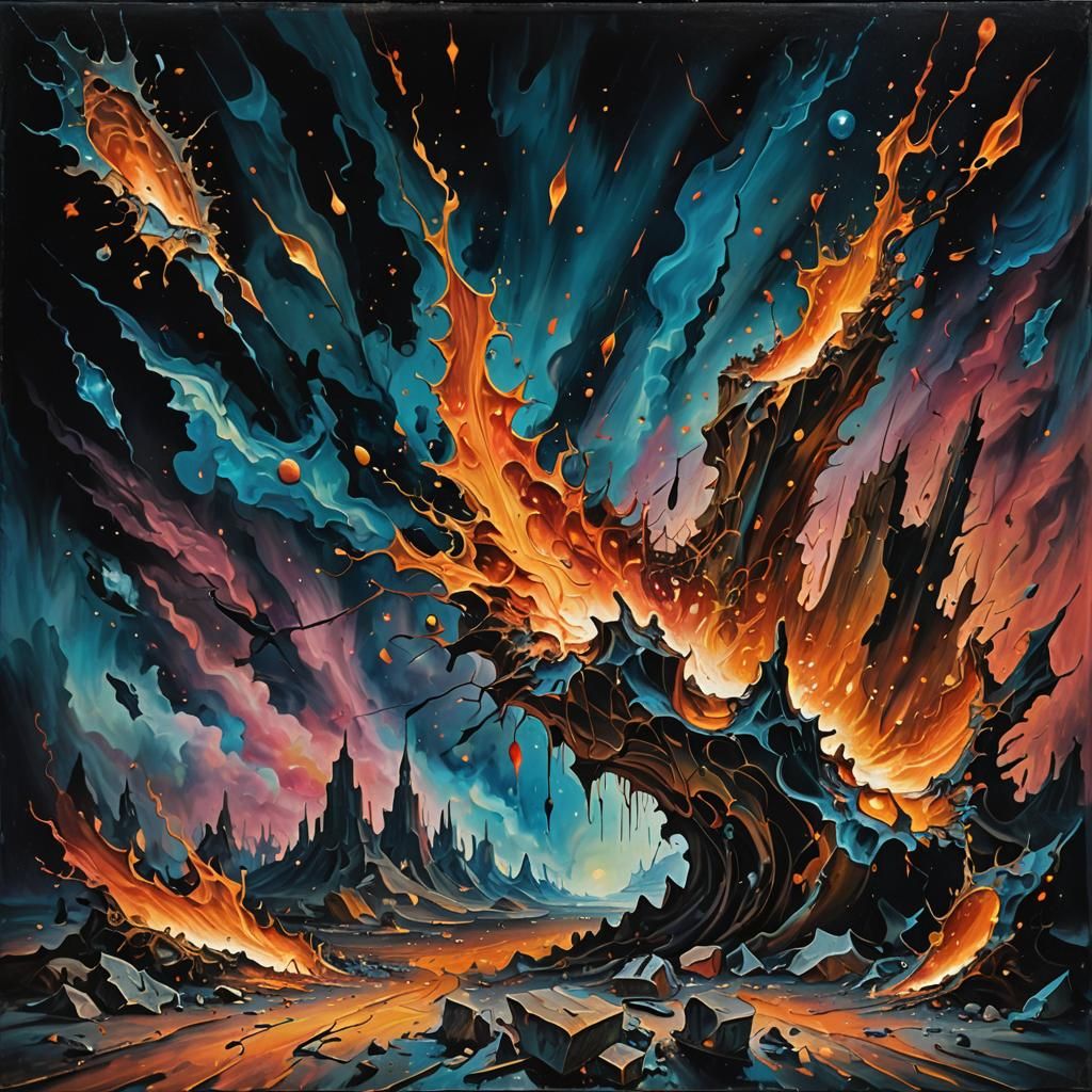 Surreal Cosmic Fragmentation in Oil Painting Style