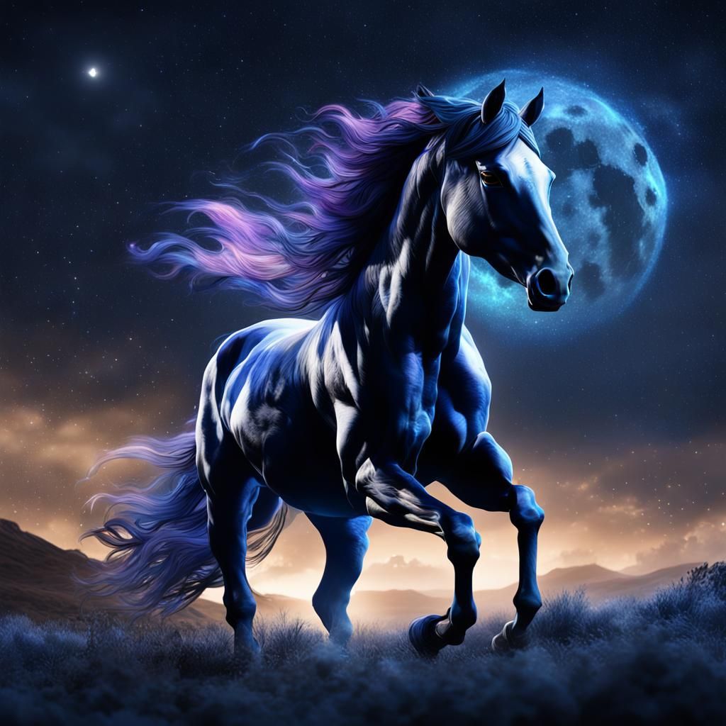 Galactic Horse in the Moonlight: Fantasy Concept Art