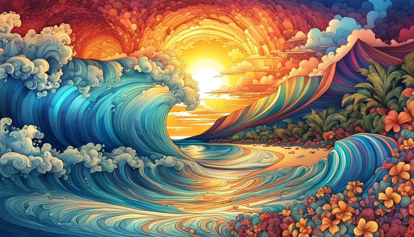 Hawaiian Sunset with Evening Clouds and Fractal Elements