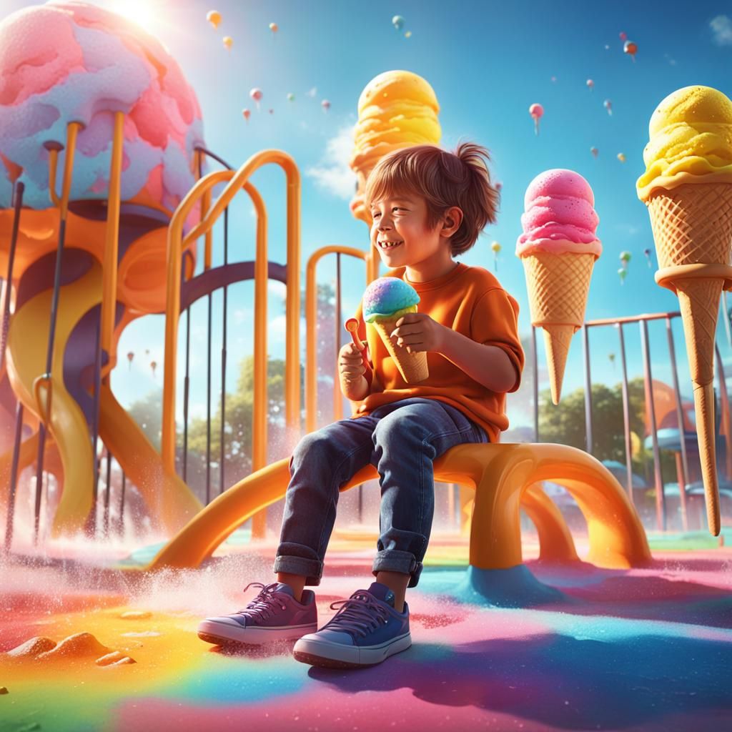 Happy Child with Ice Cream: Digital Matte Painting