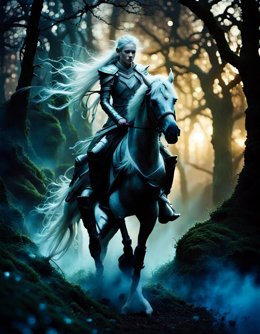 Albino Elf Warrior in Dark Fantasy Woodland