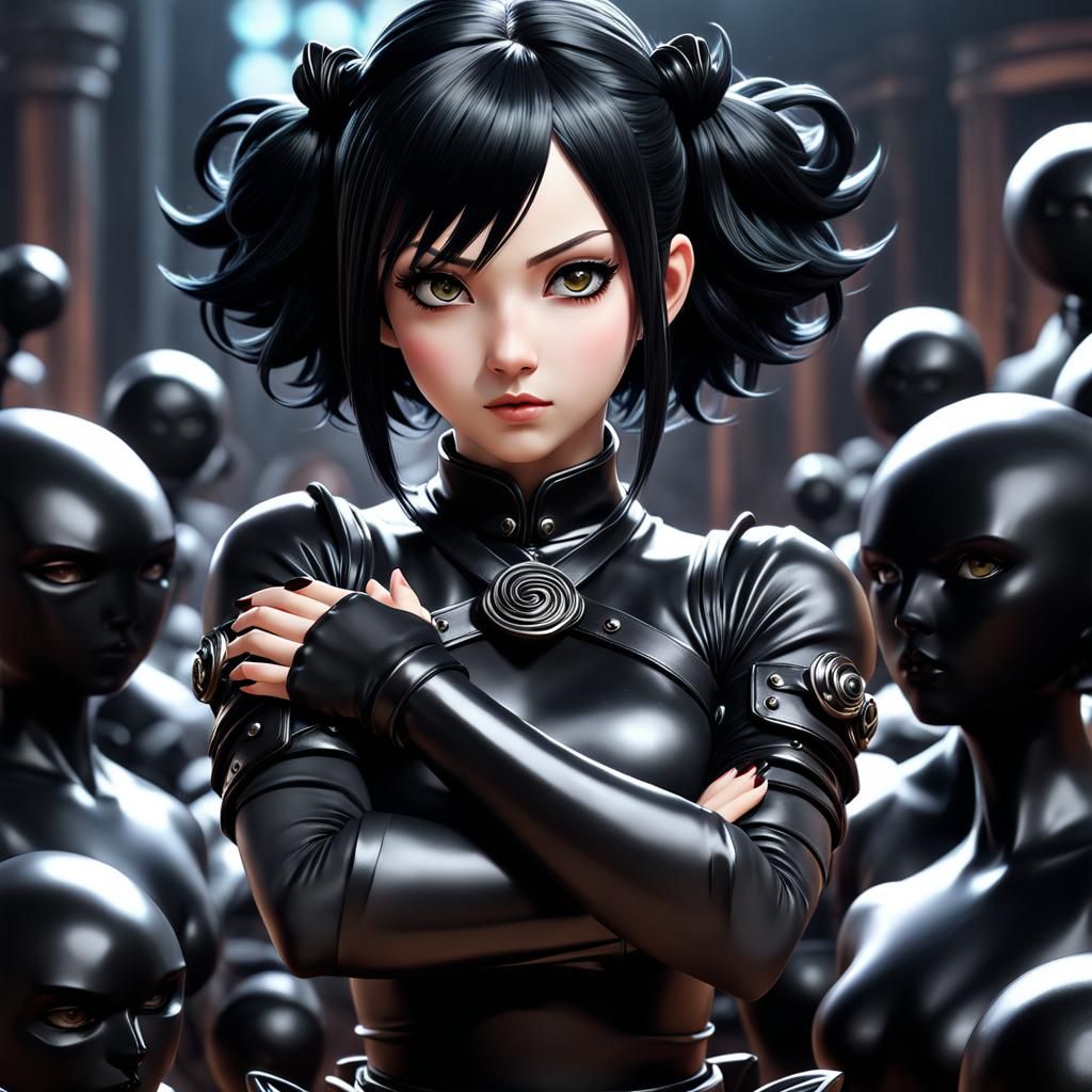 Goth Woman in Anime Style with Swirling Paint