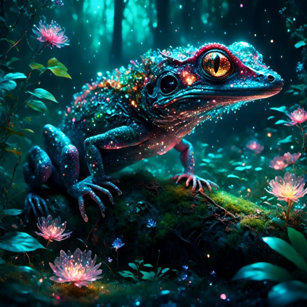 Flaming Gecko in Magical Forest