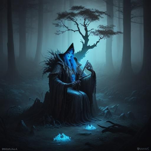 Mystical Forest Witch Casting Spell: Dark Fantasy Art
