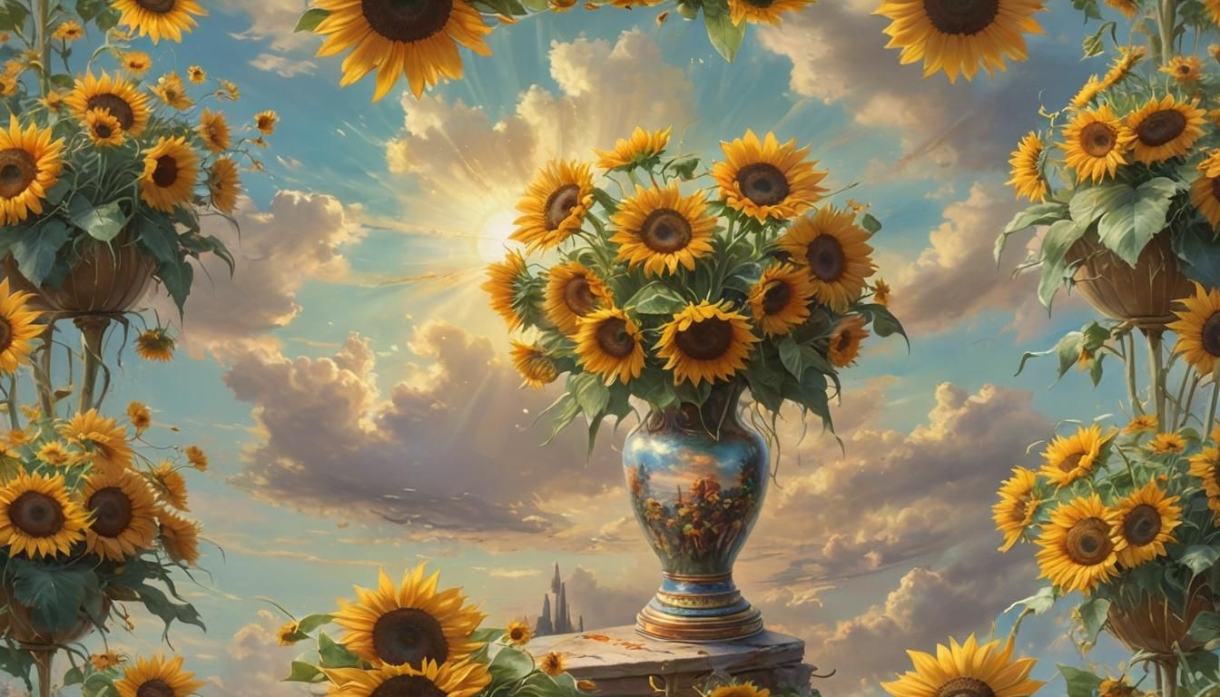 Sunflowers in Space: A Maximalist Gouache Masterpiece