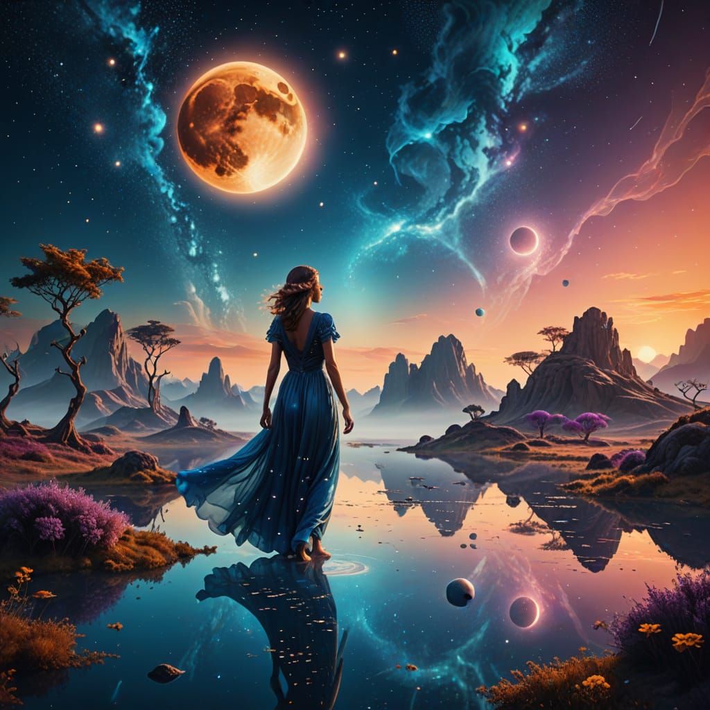 Surreal Galactic Goddess Unveils Cosmic Dreamscape