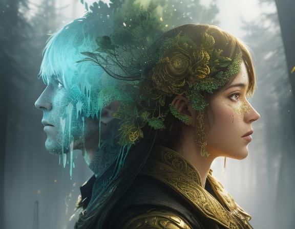 Ethereal Double Exposure: Forest Dream in City