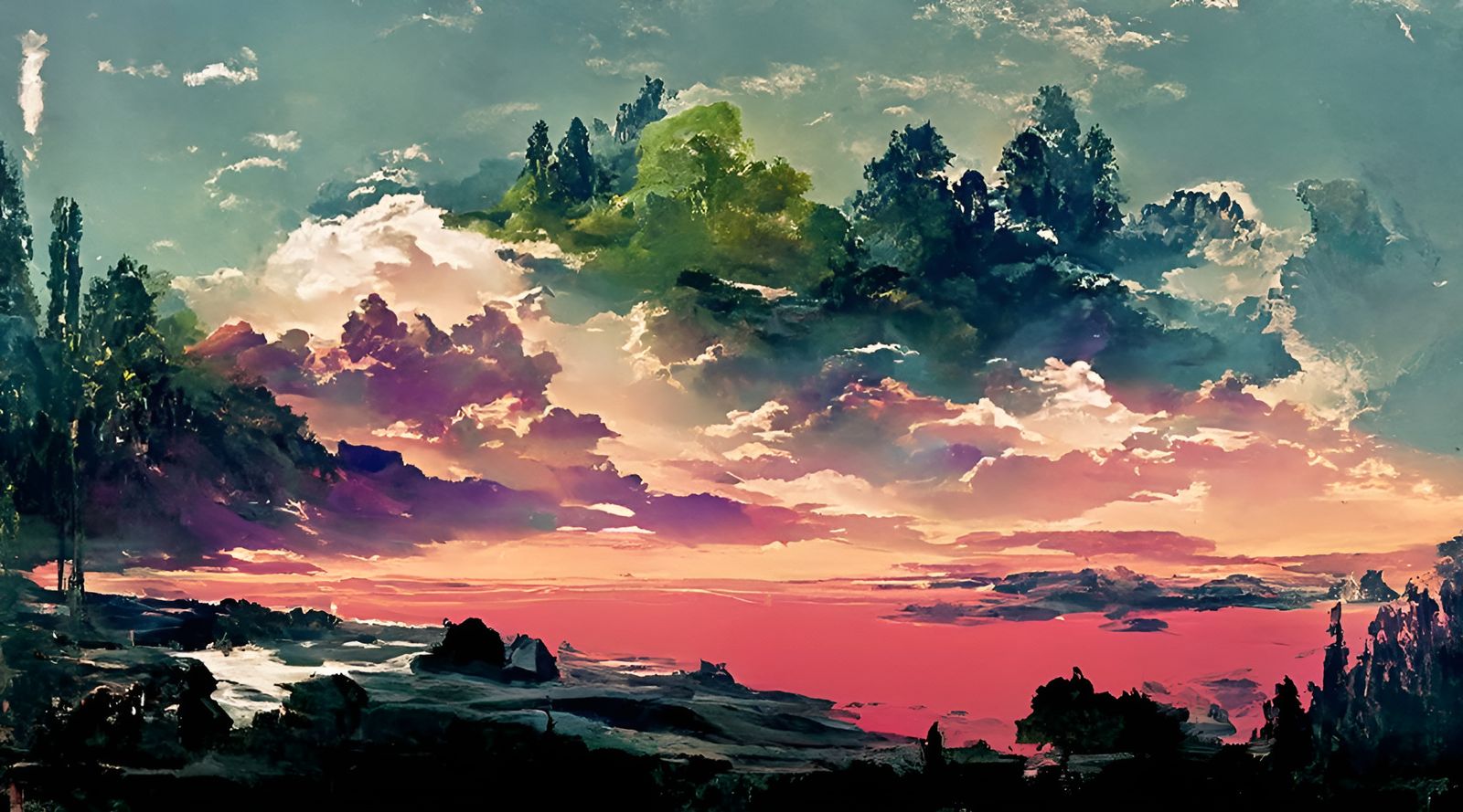 Romantic Landscape Painting in Hyperrealism Style