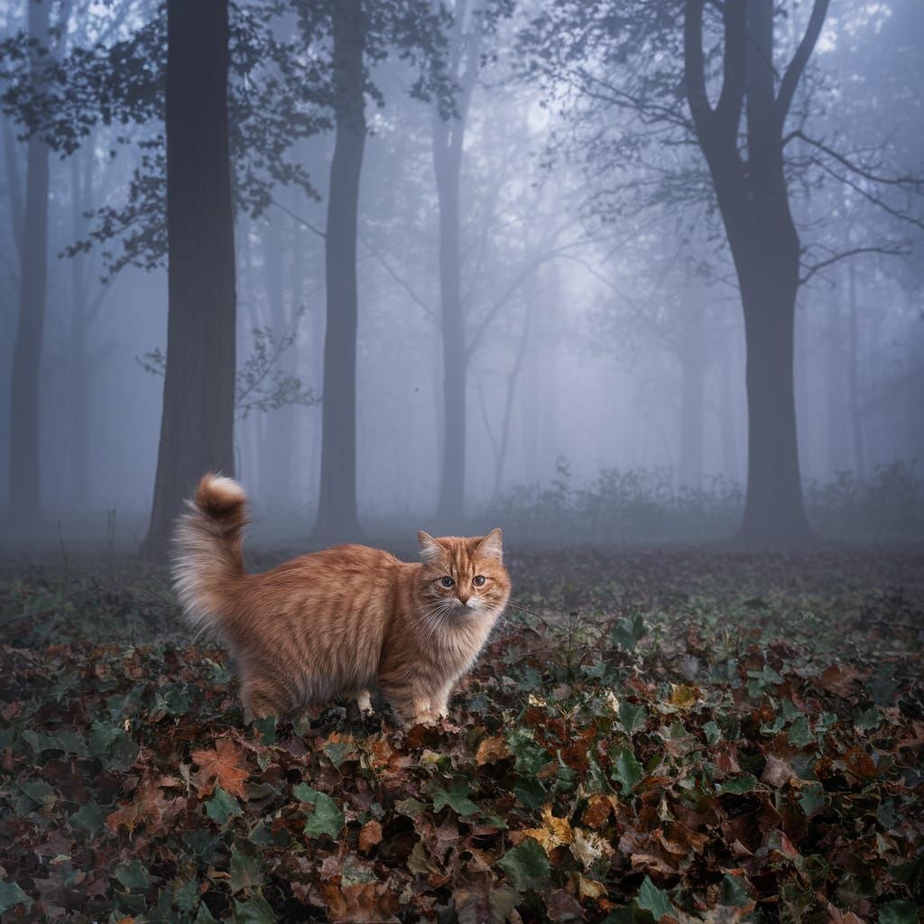 Oriental Cat in Foggy Forest Inspired by Saryan and Filonov