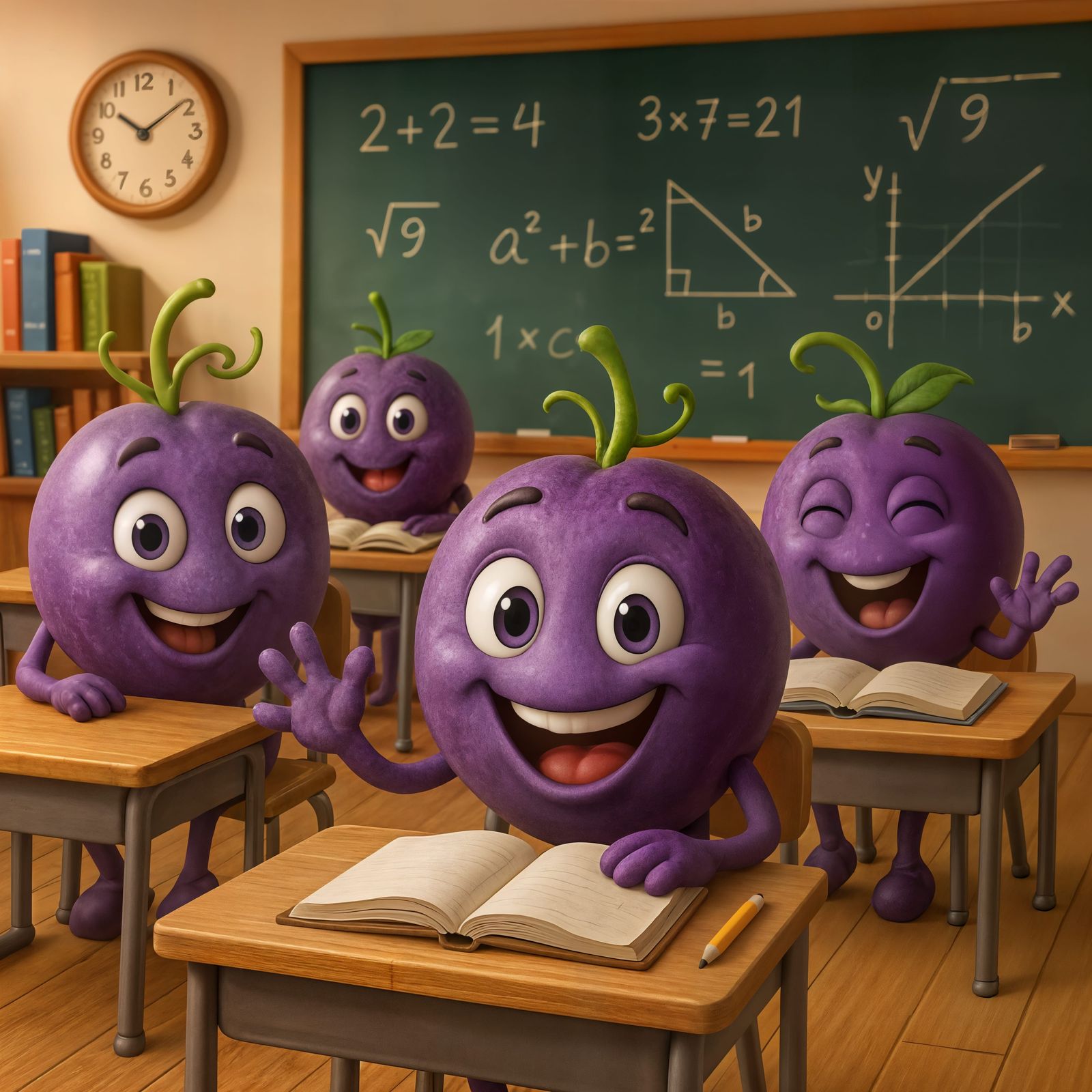 Happy Grape Students in Math Class CGI