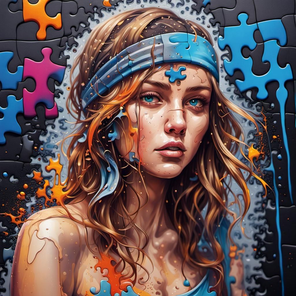 Colorful Graffiti Puzzle with Missing Pieces