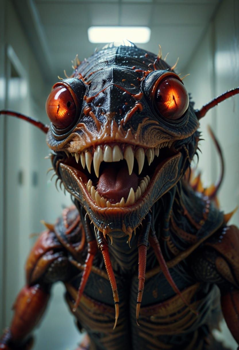 Monstrous Flea Hybrid in Hyper-realistic Film Still