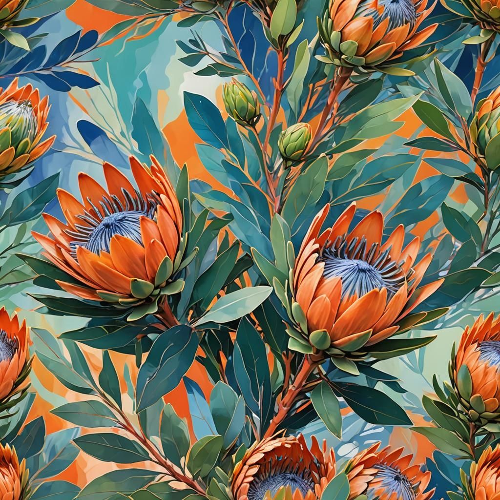 Orange Protea Flowers with Abstract Background
