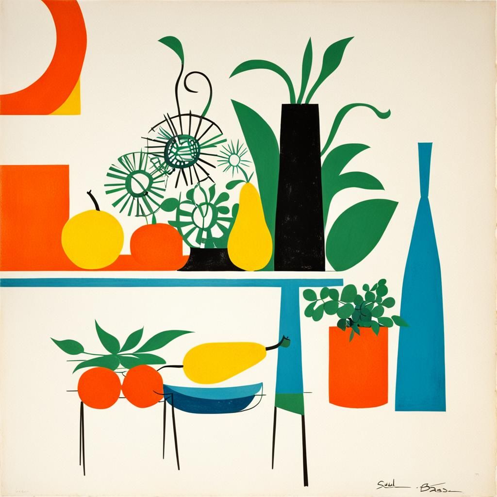 Whimsical Still Life in Mid-Century Modern Style