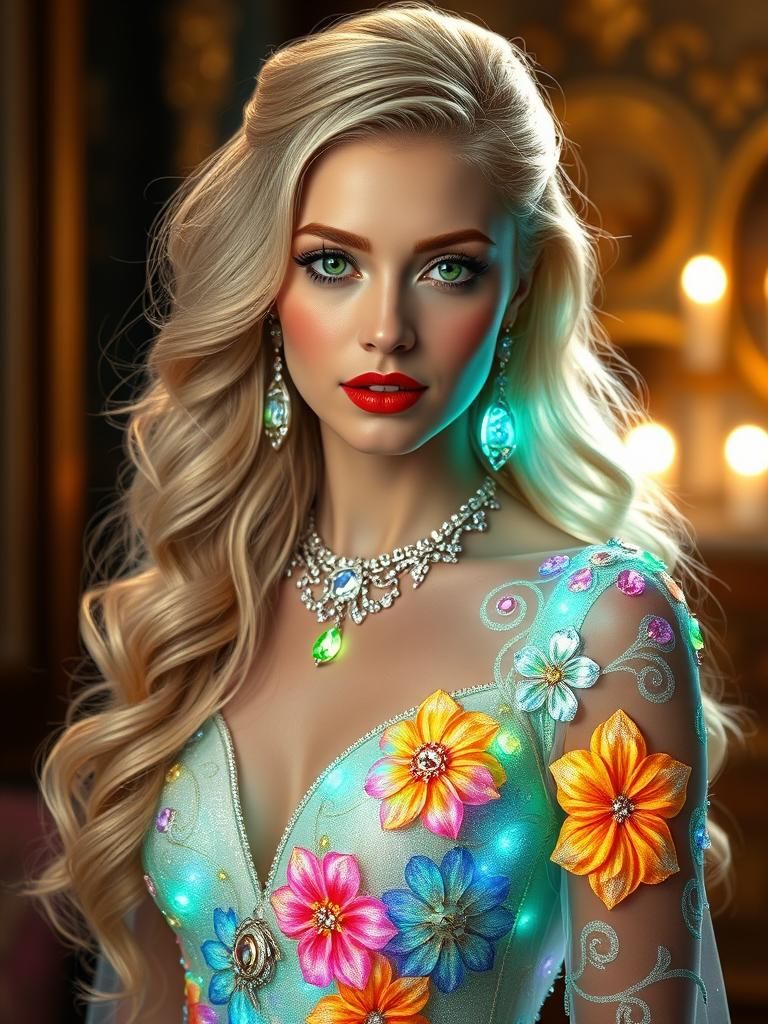 Luminous Beauty: Woman with Glass Skin and Dress