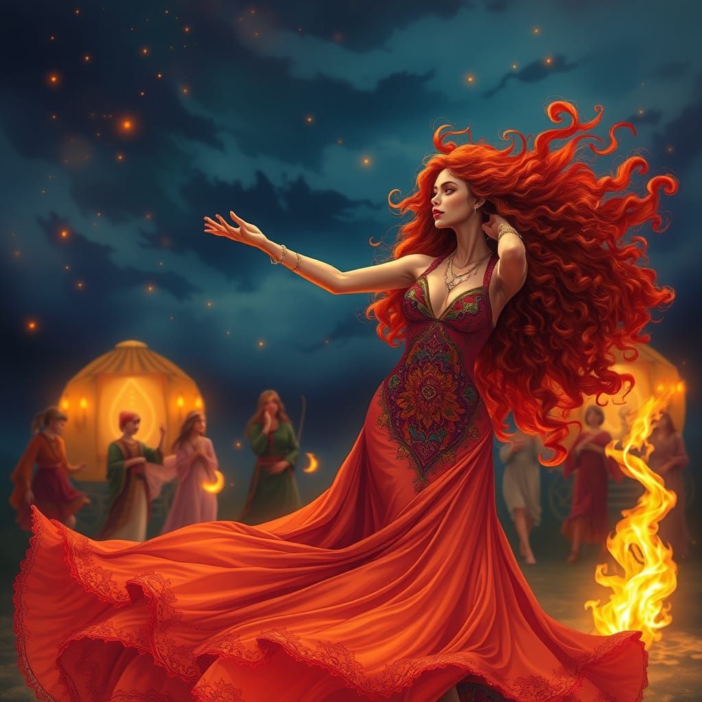 Anime Gypsy Dancer in Firelight