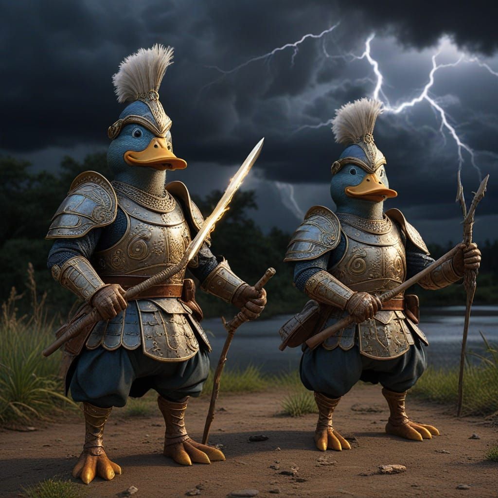 Dramatic Ducks in Miniature Armor March Through an Electrica...