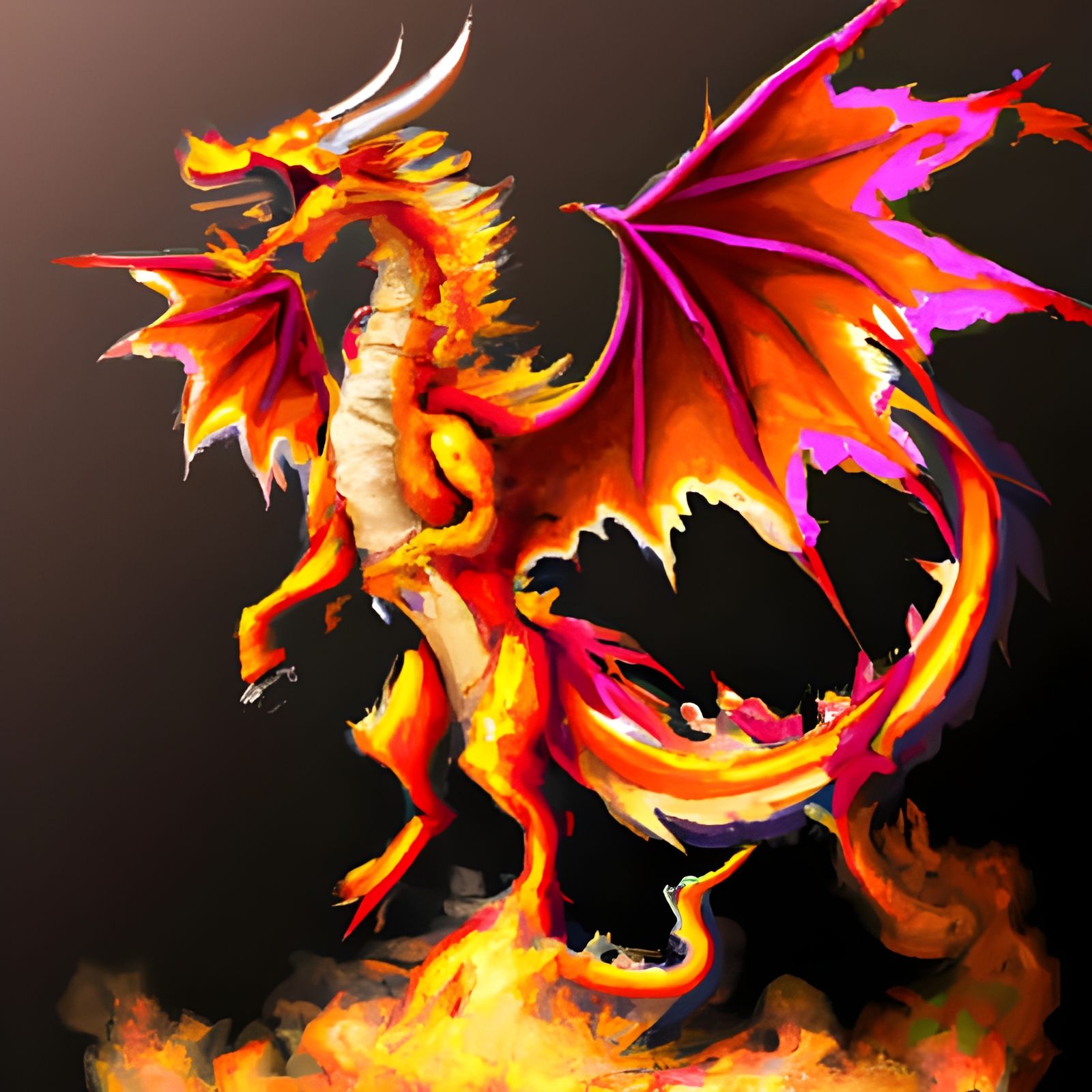 Crimson and Gold Fire-Breathing Dragon Portrait
