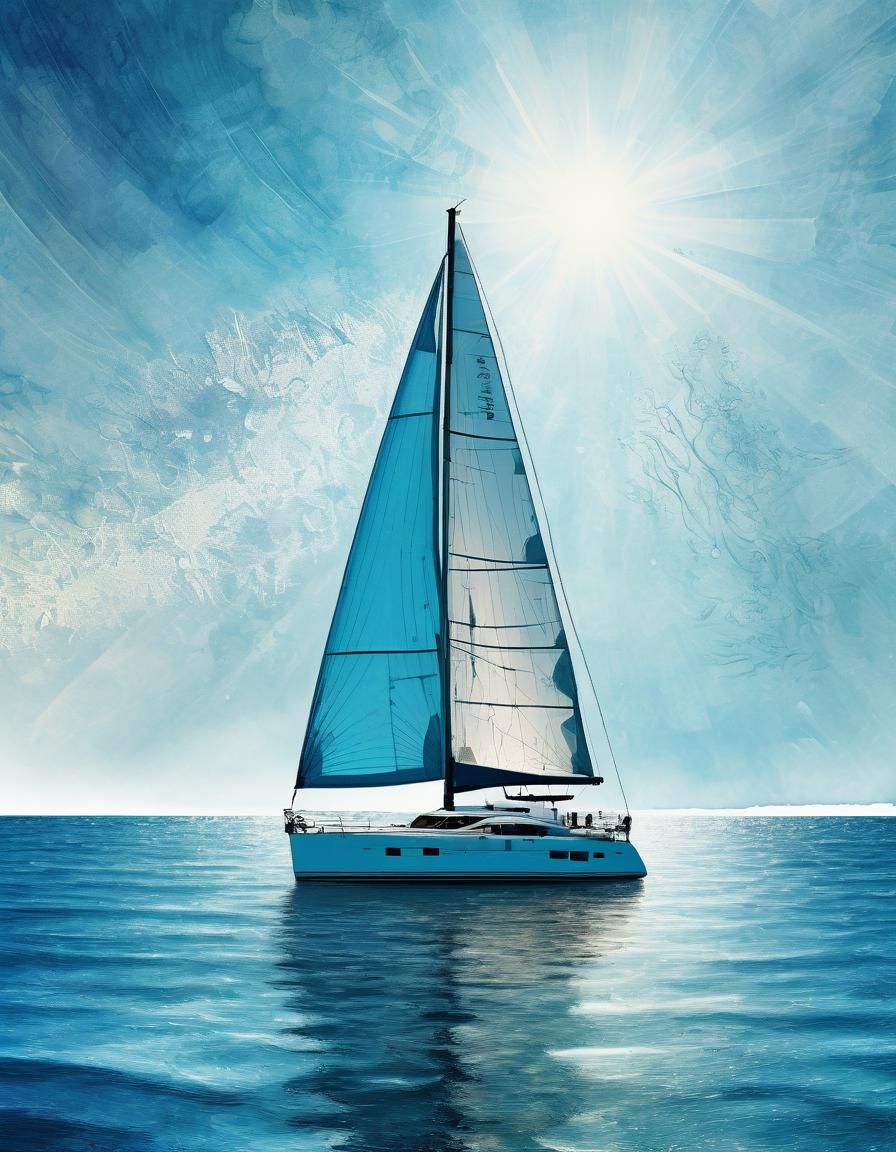 Azure Sea Yacht in Wet Watercolor Style