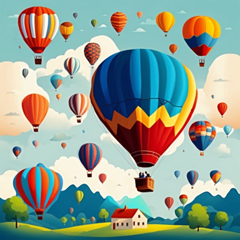 Hot Air Balloons Soaring at Sunset