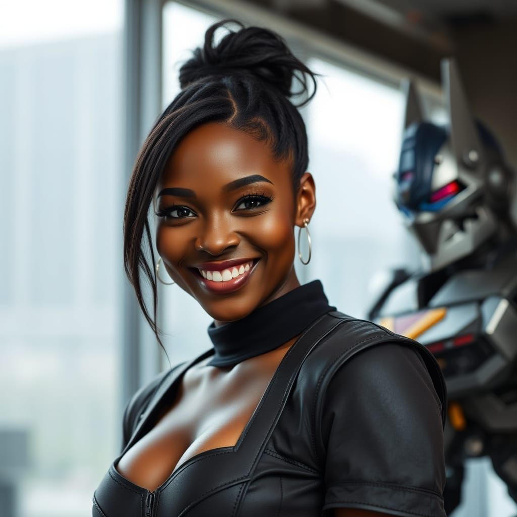 Dark Skinned Woman in Transformers-Inspired Attire