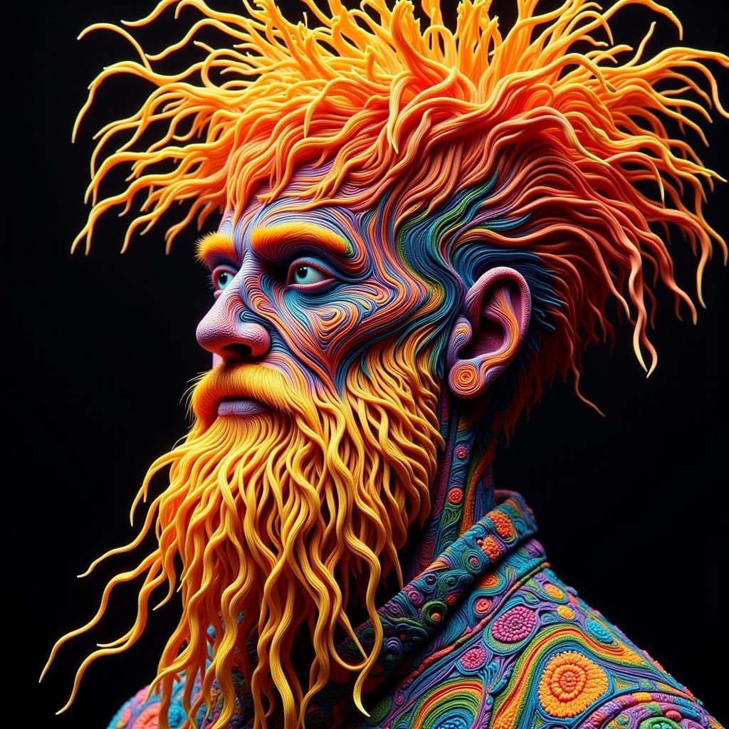 Surreal Man with Spaghetti Beard and Speech Bubble