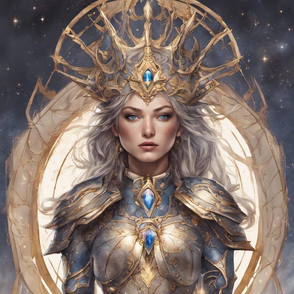 Goddess Astraea: Starforged Knight, Detailed Matte Painting