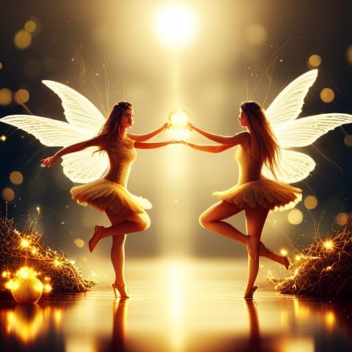 Golden Fairies in Glittering, Maximalist Scene