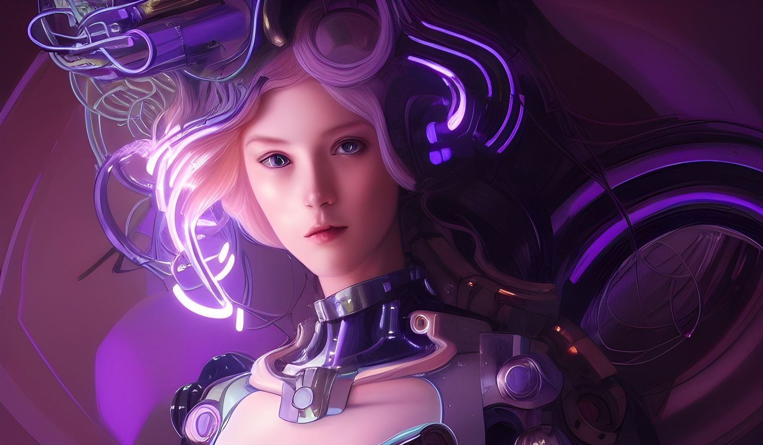 Cyberpunk Android Girl with Golden Hair