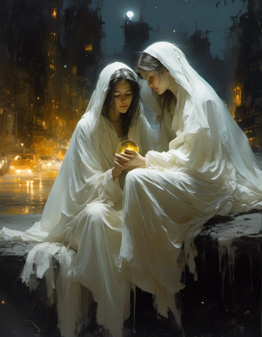 Ghosts Embrace Under Starry Moon, Matte Painting