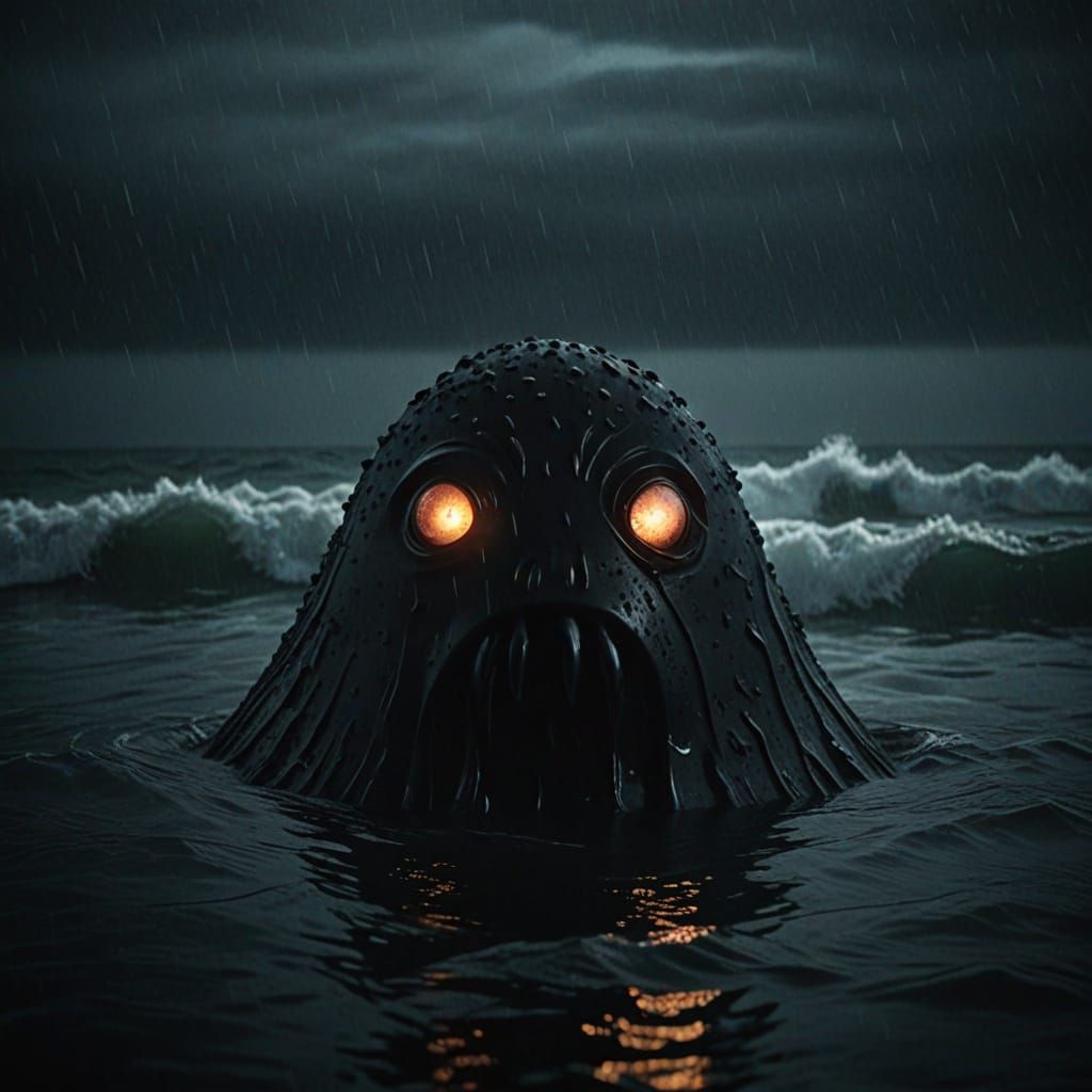 Giant Umibozu Emerges from Dark Sea in Film Noir