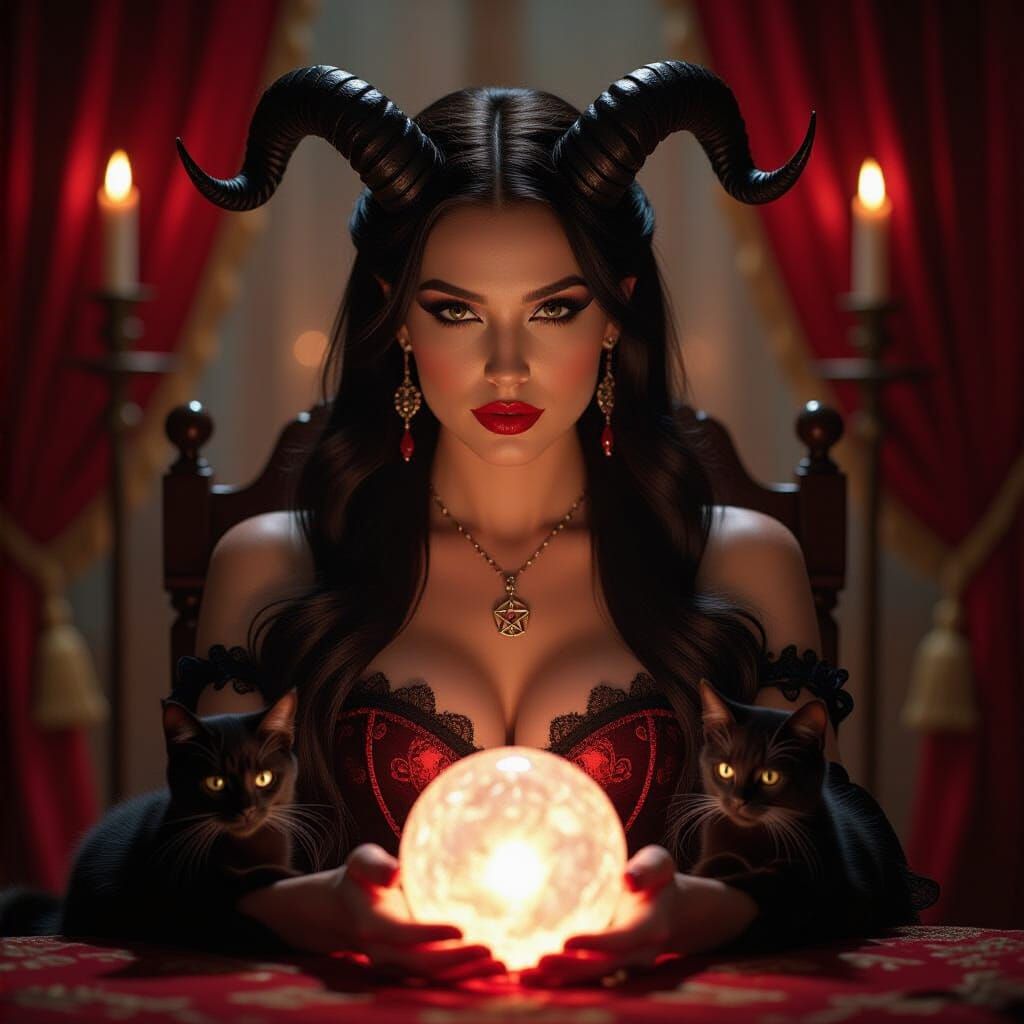 Goddess with Crystal Ball and Kitten, Cinematic Film Still