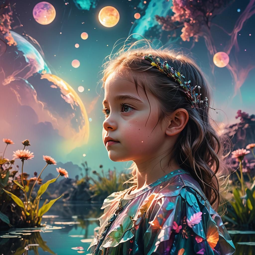 Ethereal Child Portrait on Alien Planet in Pastel Colors