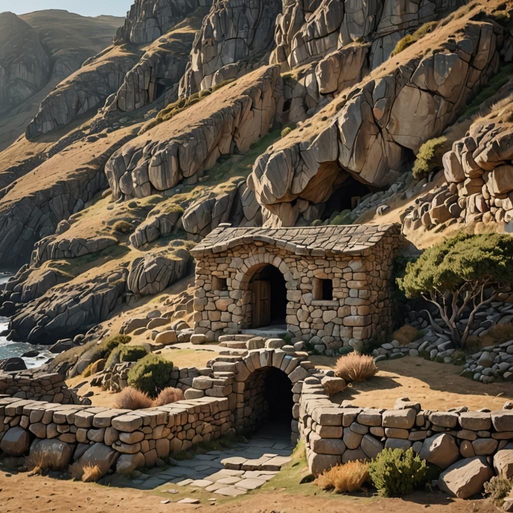 Rustic Stone Portico in Coastal Mountain Landscape