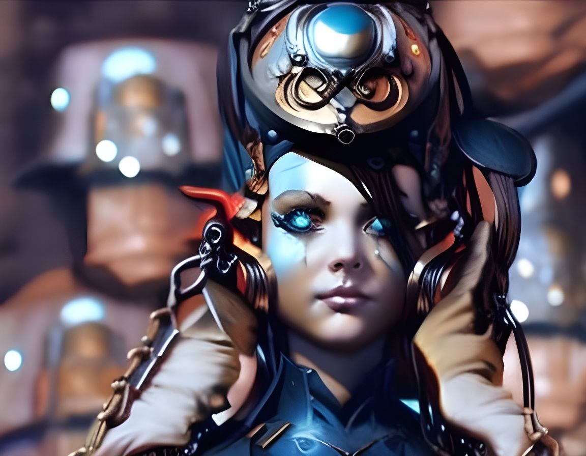 Steampunk Mechanical Girl Portrait as Digital Art