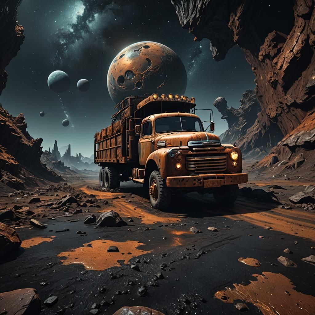 Old Truck in Space, Detailed Matte Painting